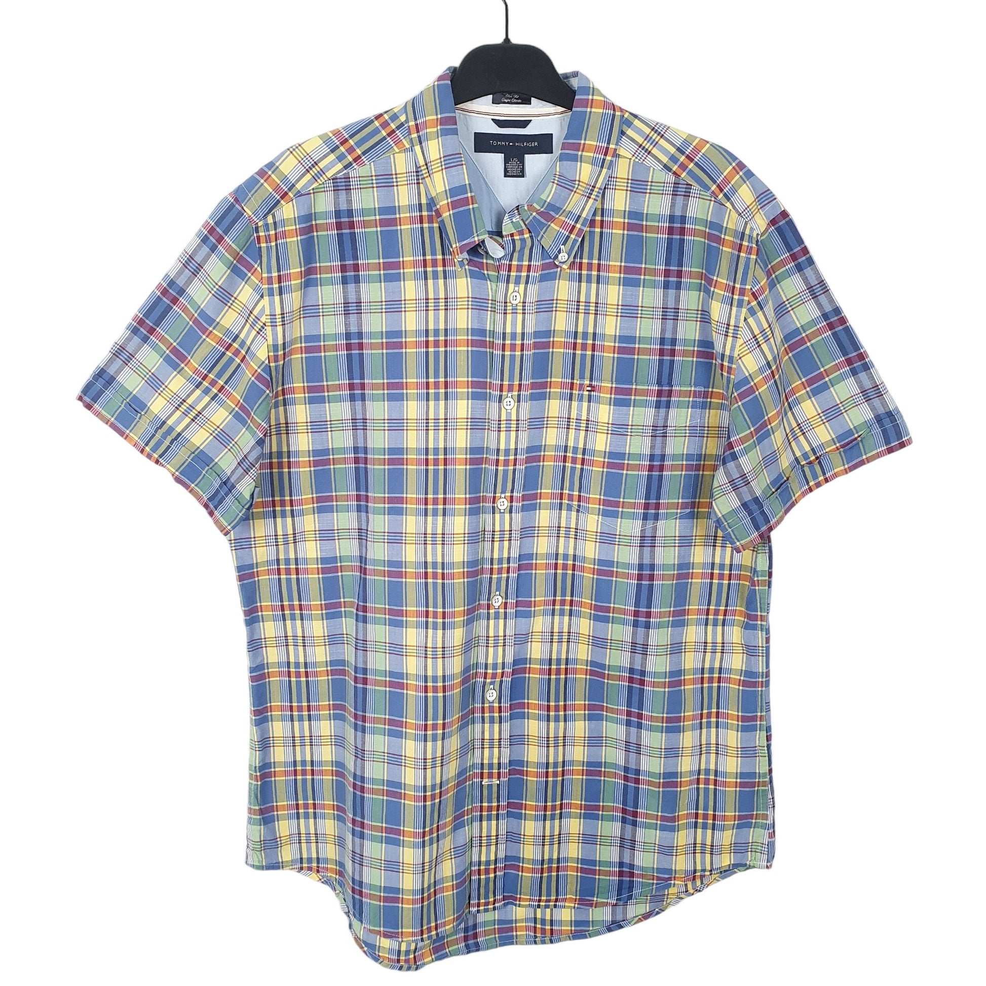 Tommy Hilfiger Short Sleeve Slim Fit Check Shirt Blue