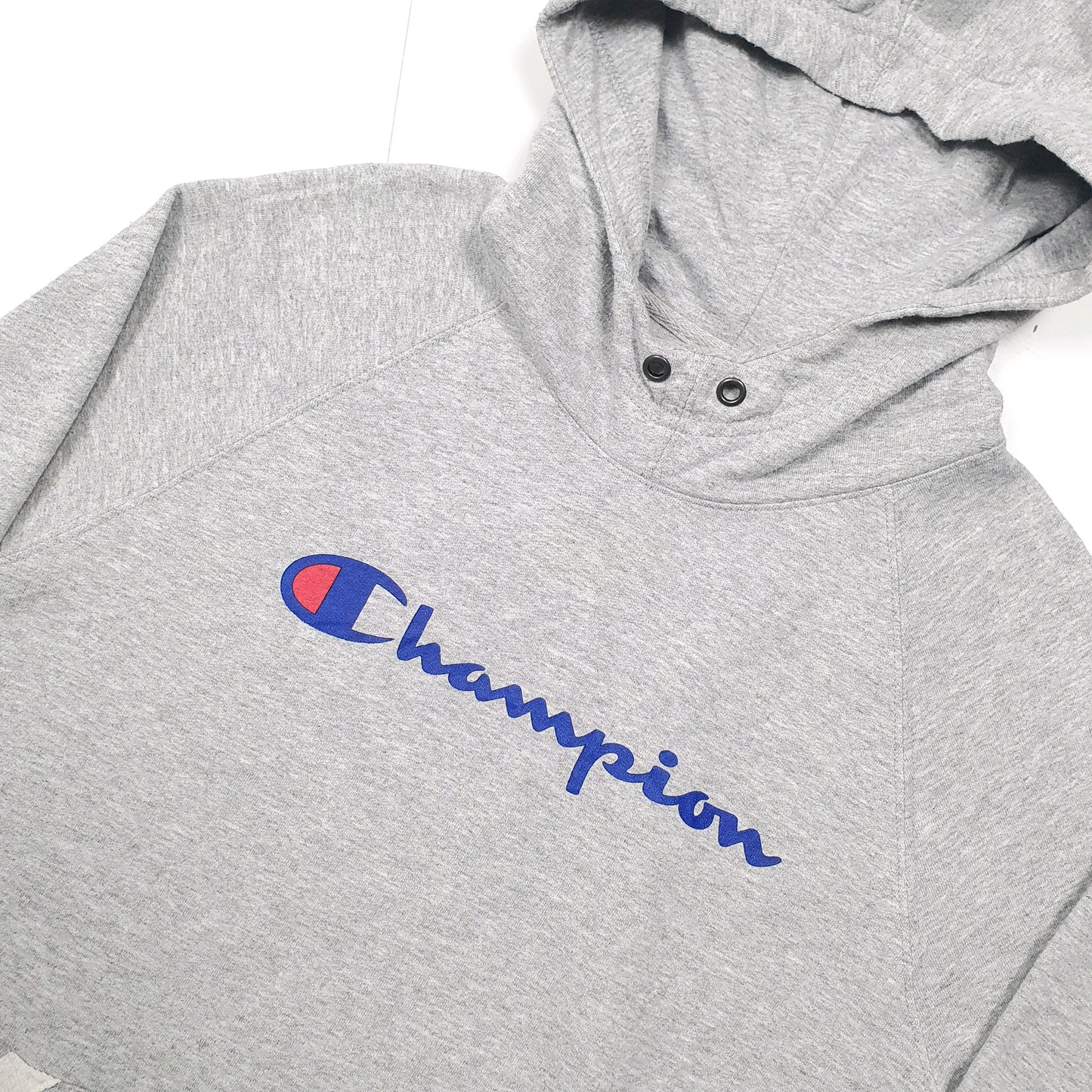 Champion Spellout Hoodie L Grey