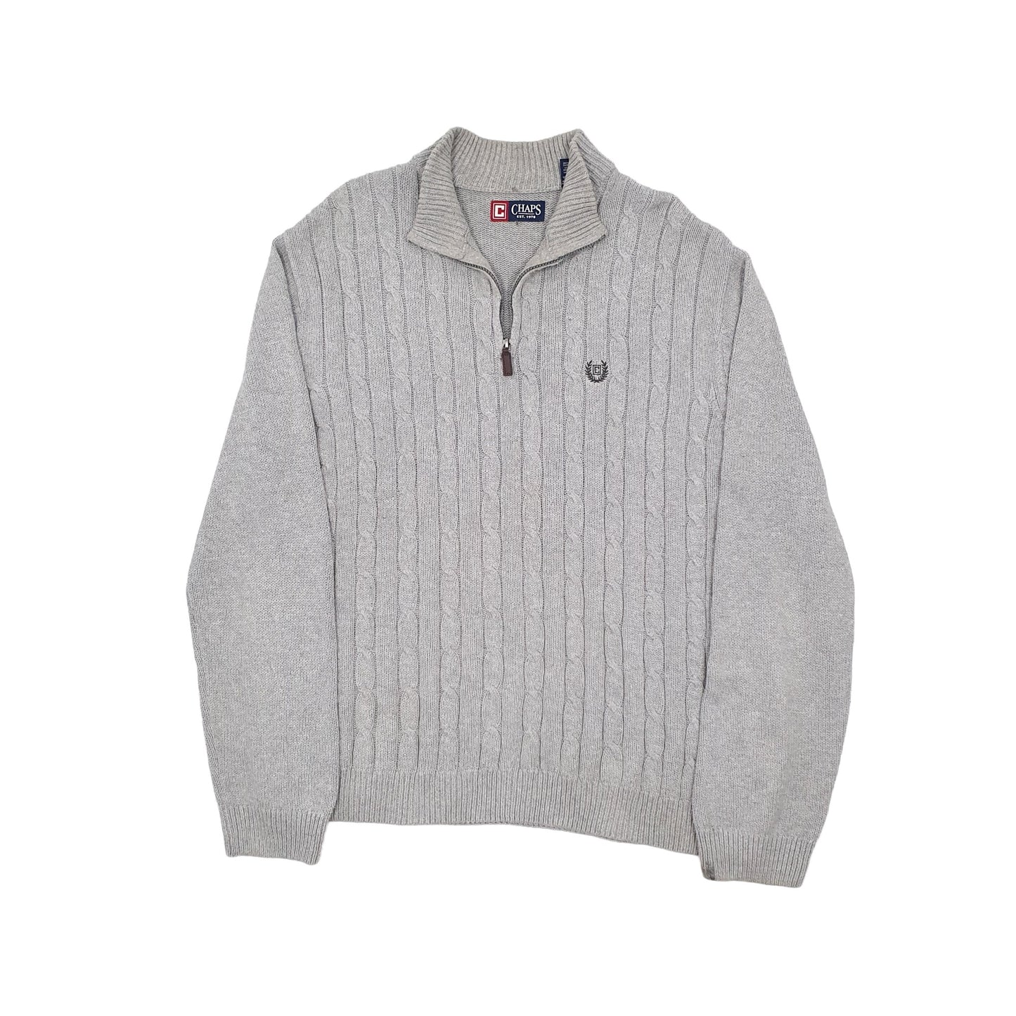 Chaps Cable Knit Quarter Zip XL Grey