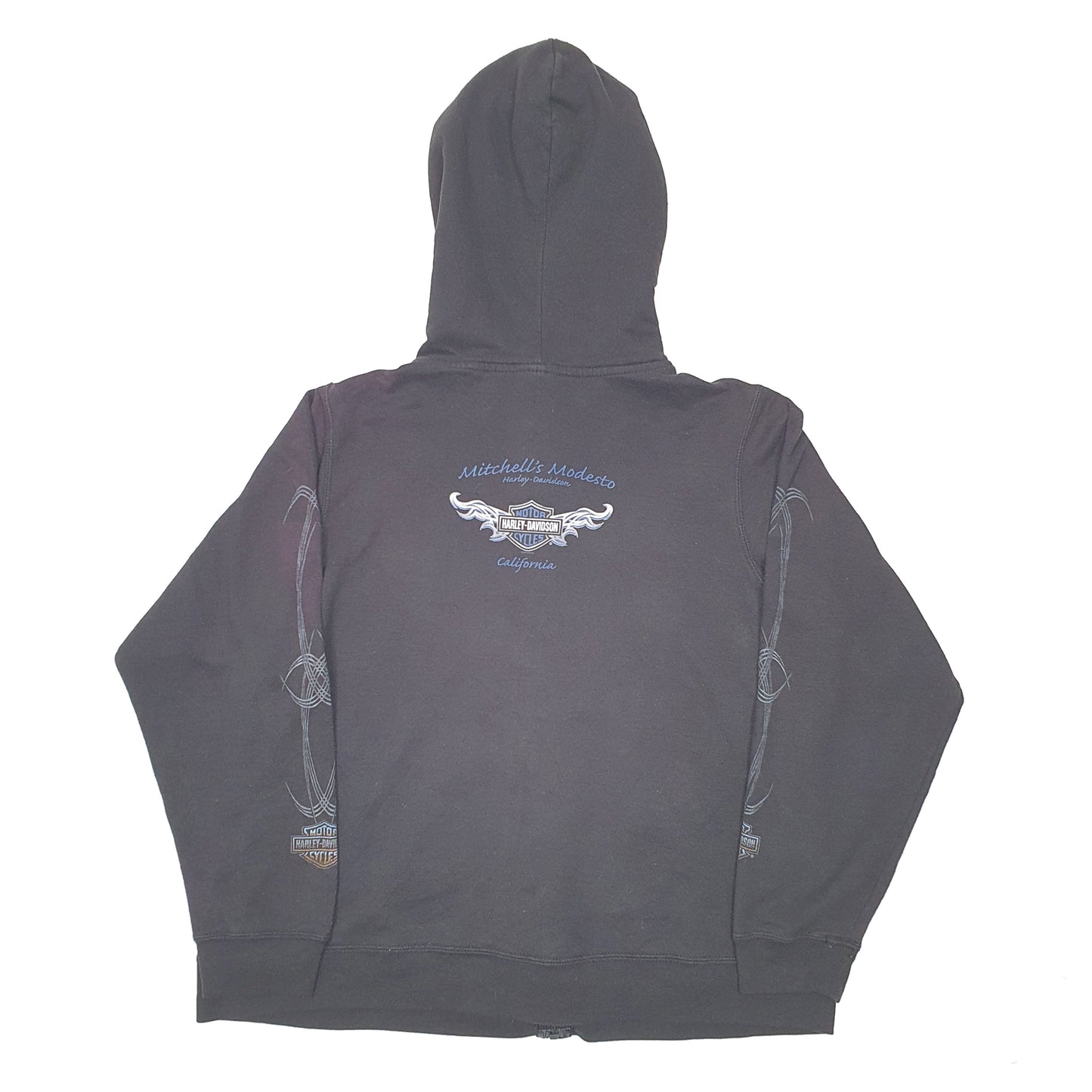 Mens Black Harley Davidson Motorcycles Biker Hoodie California Full Zip Jumper