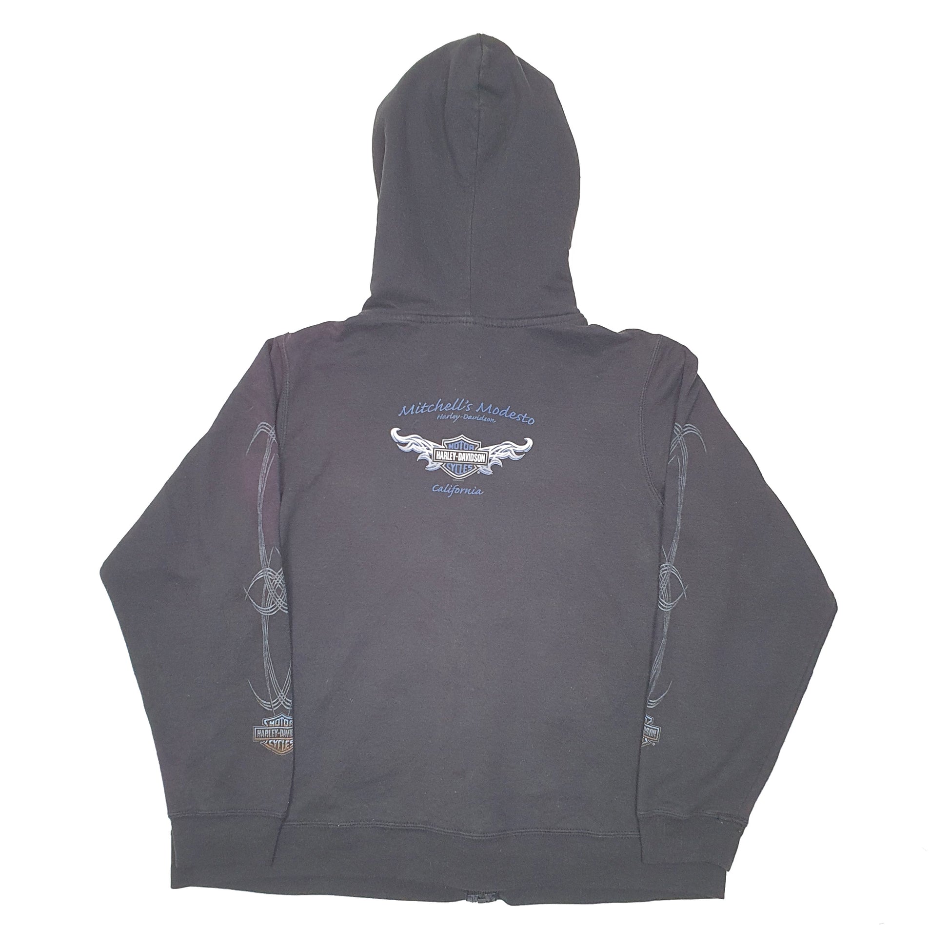 Mens Black Harley Davidson Motorcycles Biker Hoodie California Full Zip Jumper