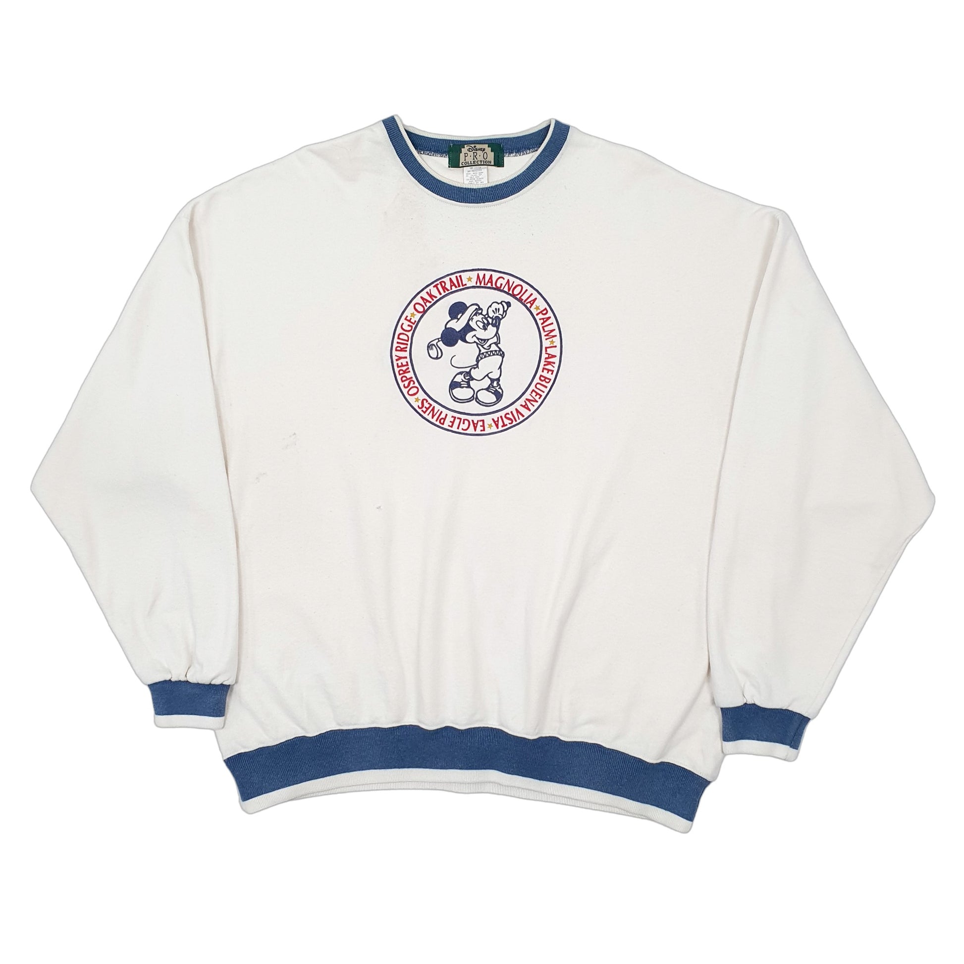 Mens Cream Disney Vintage 1980s P.R.O Mickey Mouse Golf Made in USA Crewneck Jumper