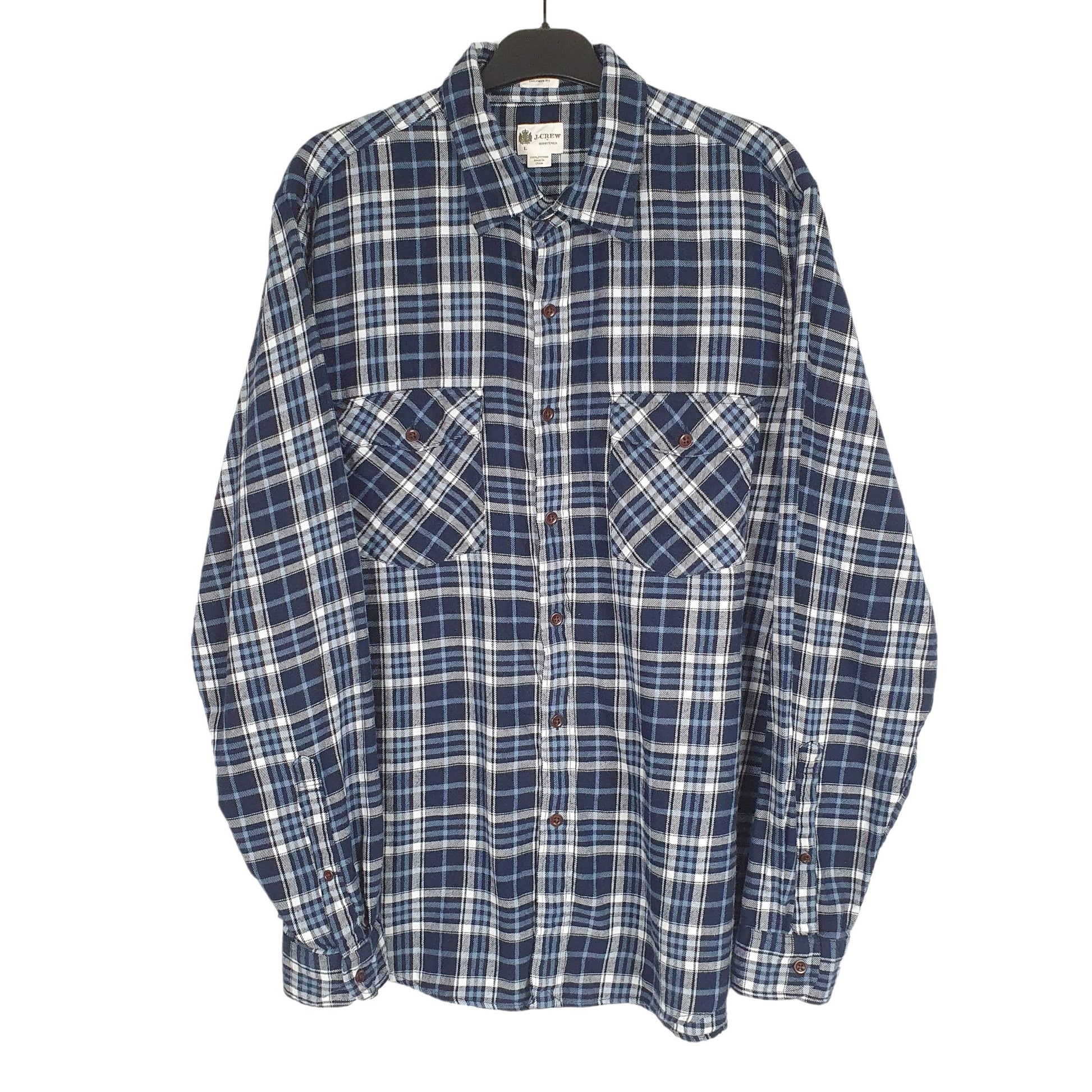 J Crew Long Sleeve Regular Fit Check Flannel Shirt Shacket Blue