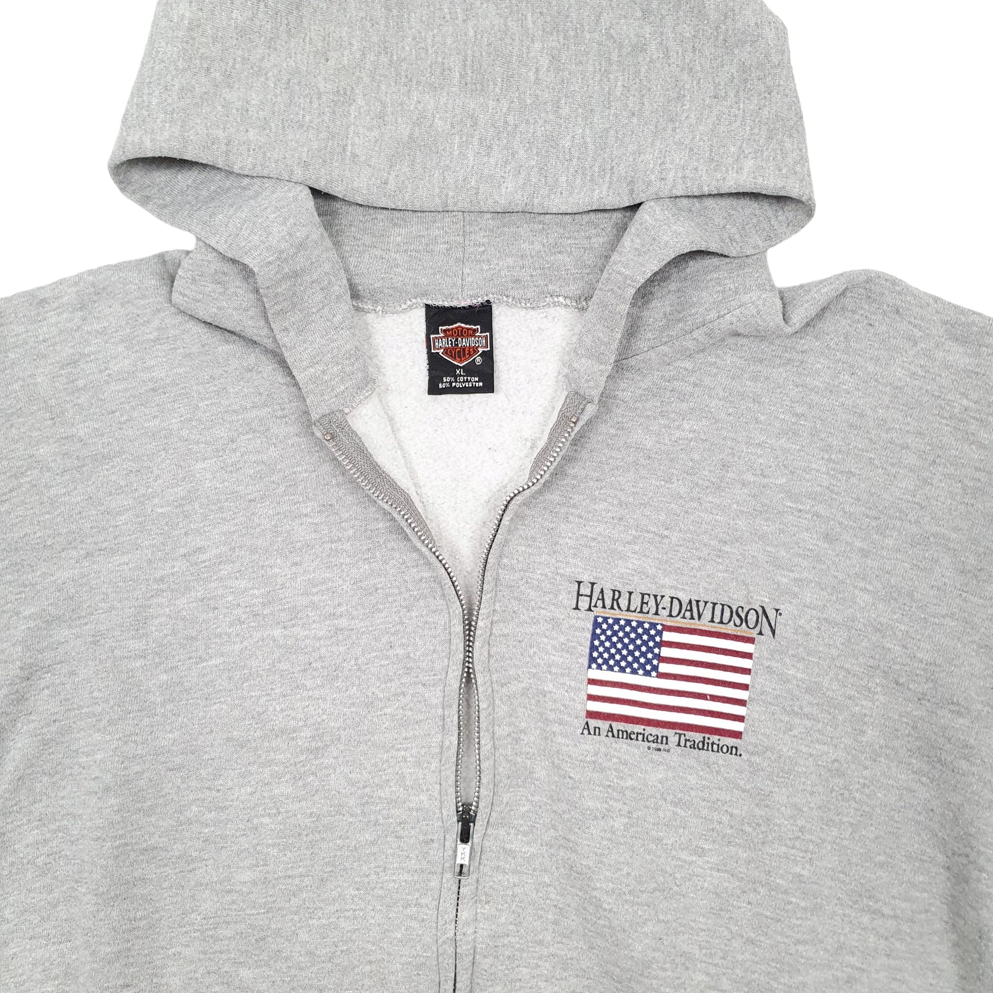 Mens Grey Harley Davidson St Paul Hoodie Motorcycles USA Full Zip Jumper