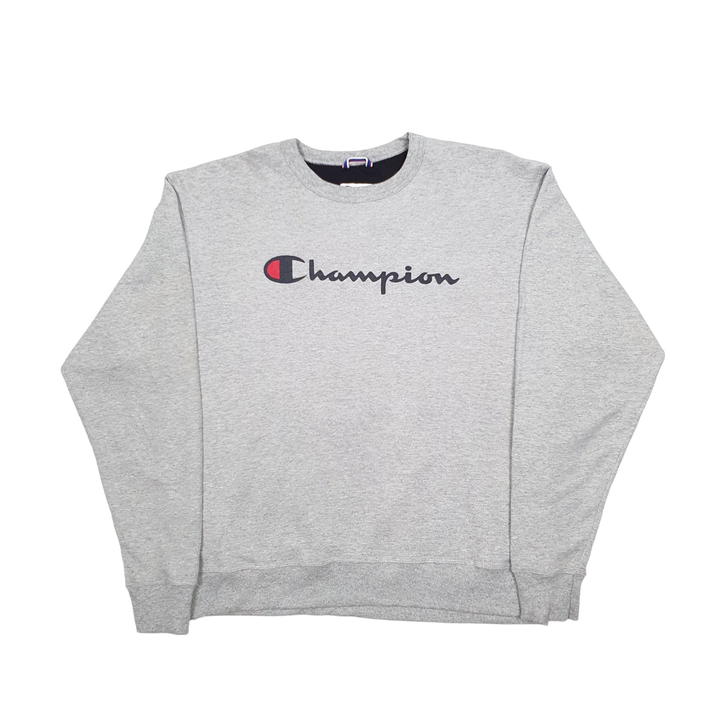Mens Grey Champion Spellout Crewneck Jumper