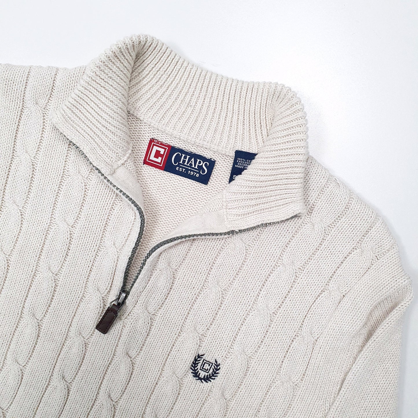 Ralph Lauren Chaps Cable Knit Quarter Zip S Cream