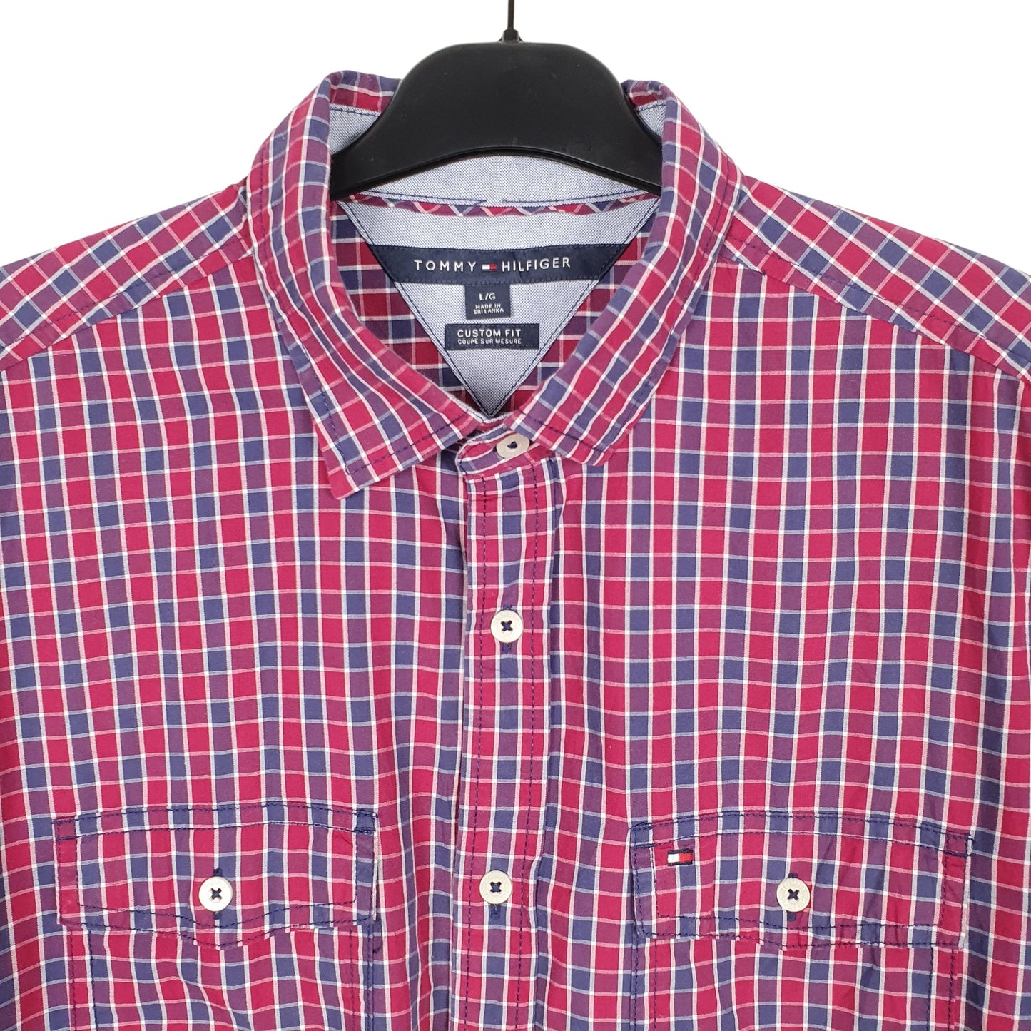 Tommy Hilfiger Short Sleeve Custom Fit Check Shirt Burgundy