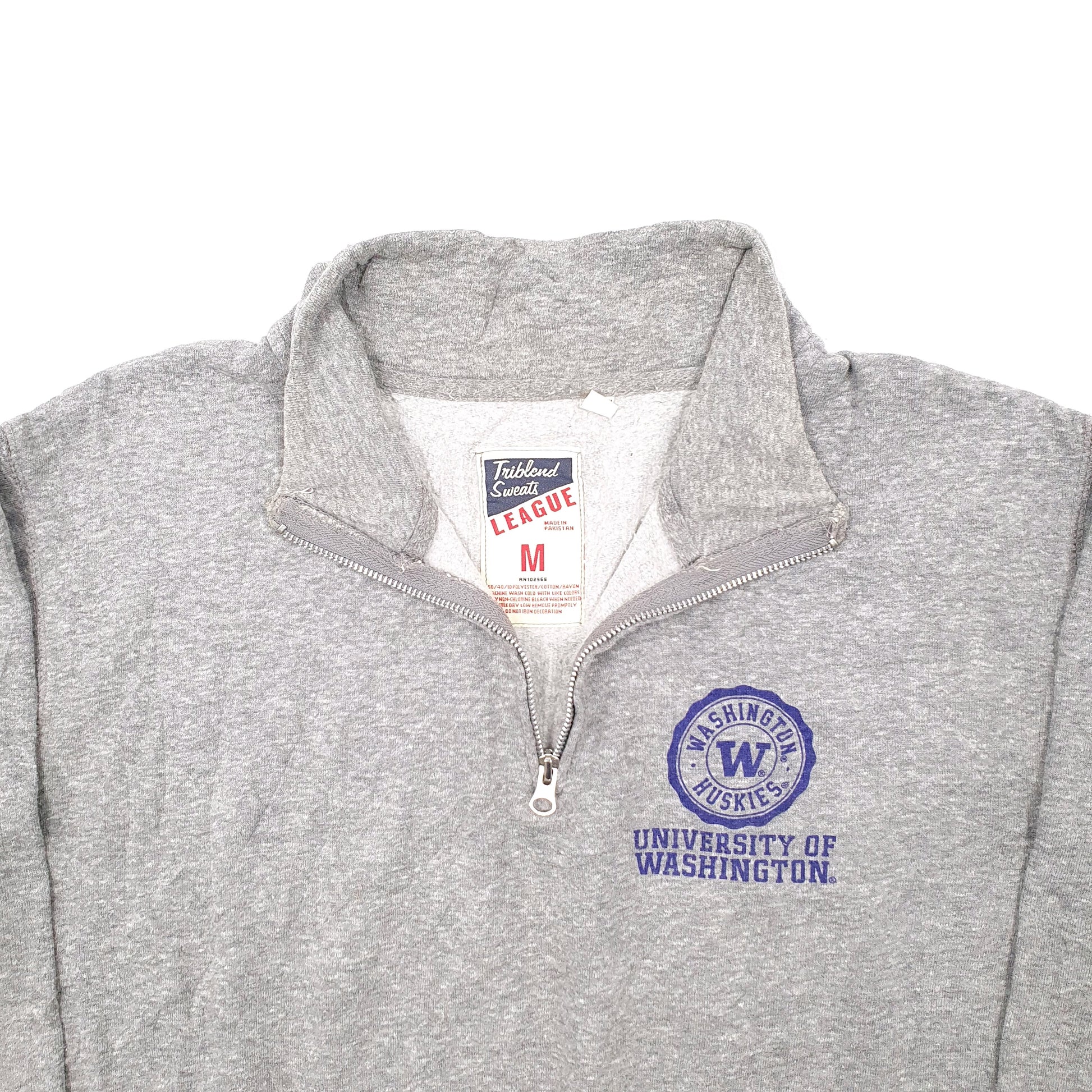 Mens Grey Triblend Sweats USA College Washington Quarter Zip Jumper
