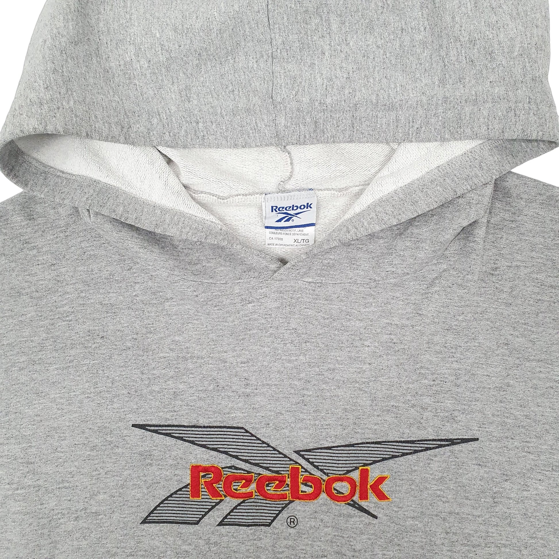 Mens Grey Reebok Spellout Vintage Hoodie Jumper