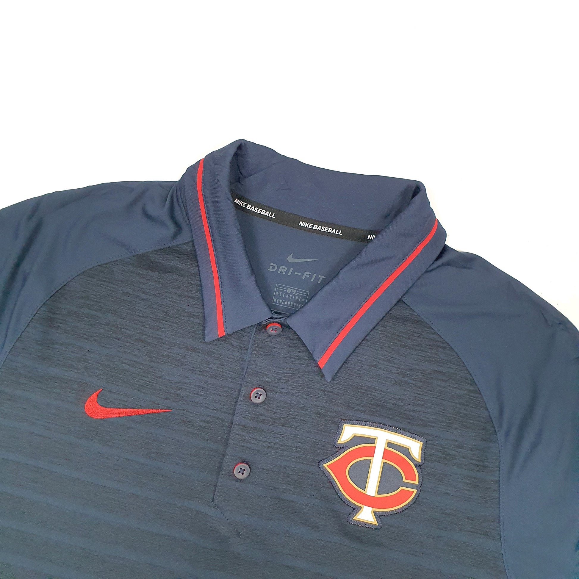 Nike MLB Minnesota Twins Baseball Dri Fit Short Sleeve Polyester Polo Shirt Navy