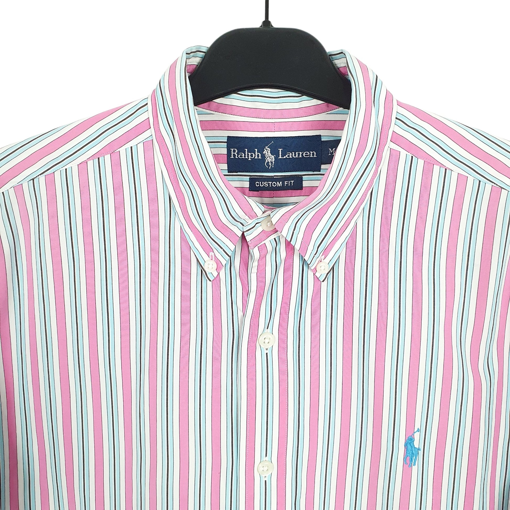 Ralph Lauren Short Sleeve Custom Fit Pinstripe Shirt Blue