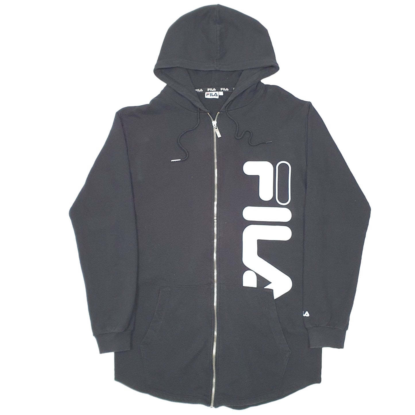 Mens Black Fila Hoodie Spellout Full Zip Jumper