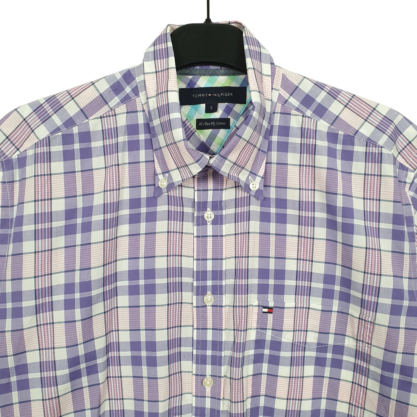 Tommy Hilfiger Short Sleeve Regular Fit Check Shirt Purple