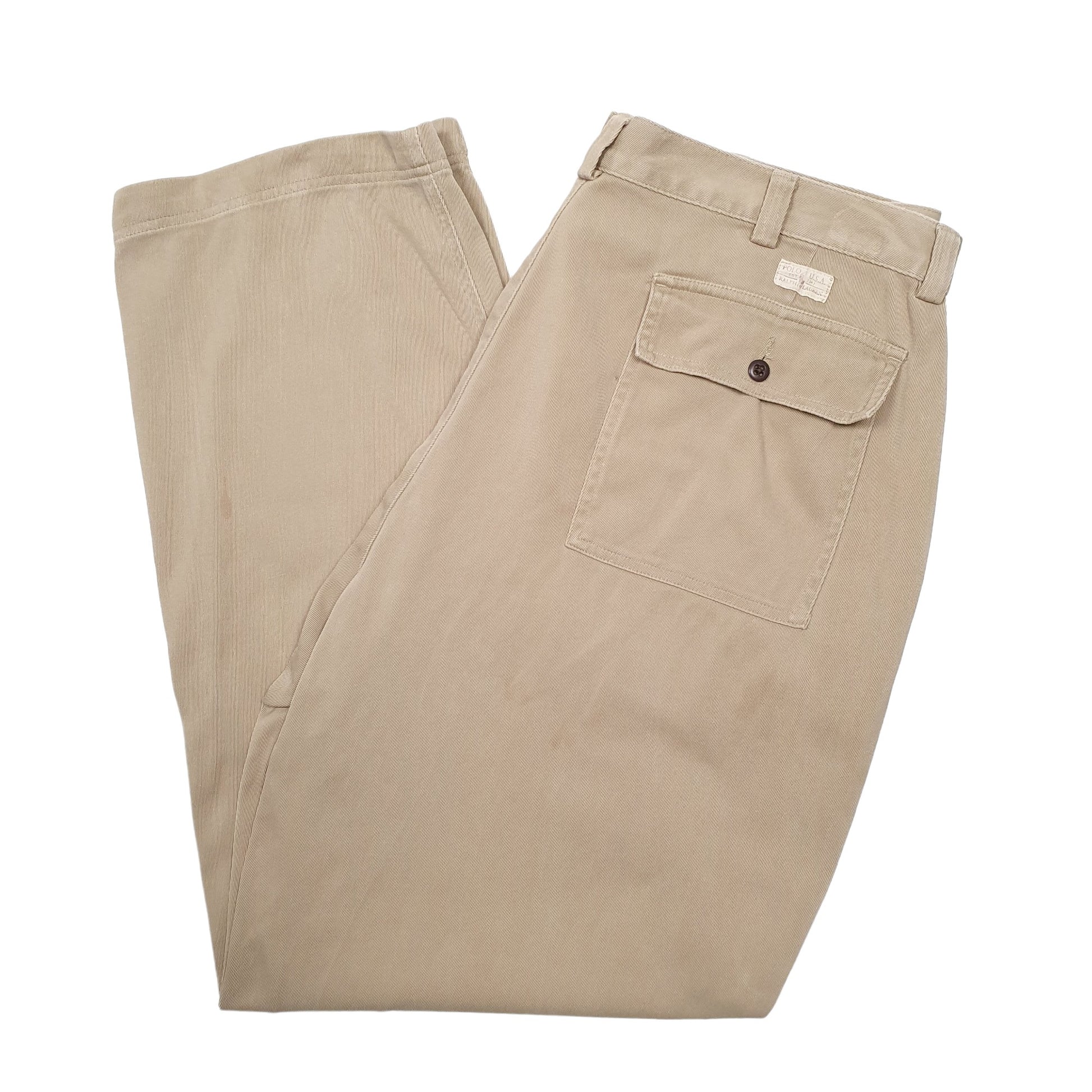 Mens Beige Polo Ralph Lauren Fatigue Pants Baggy Chino Trousers