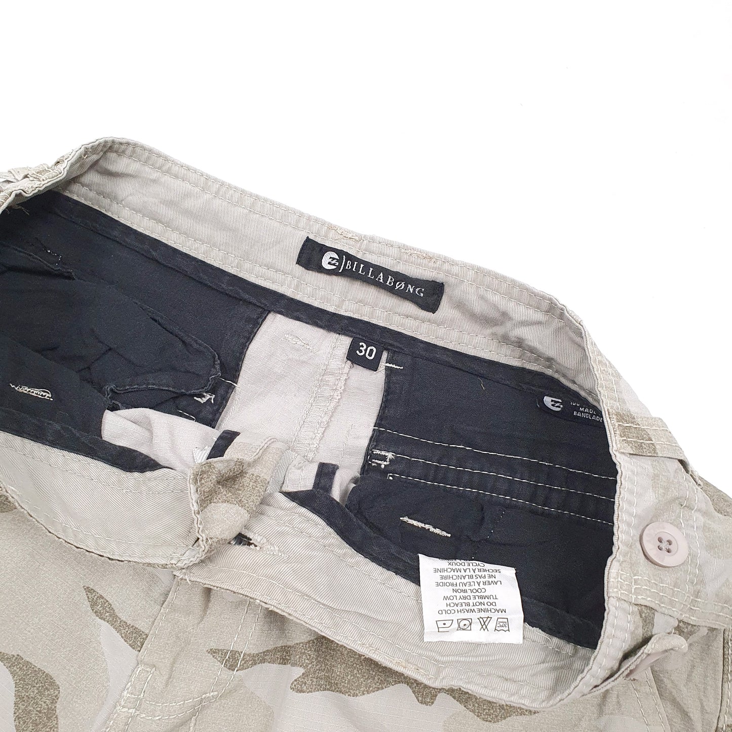 Billabong Camouflage Combat Beige Cargo Workwear Shorts W30