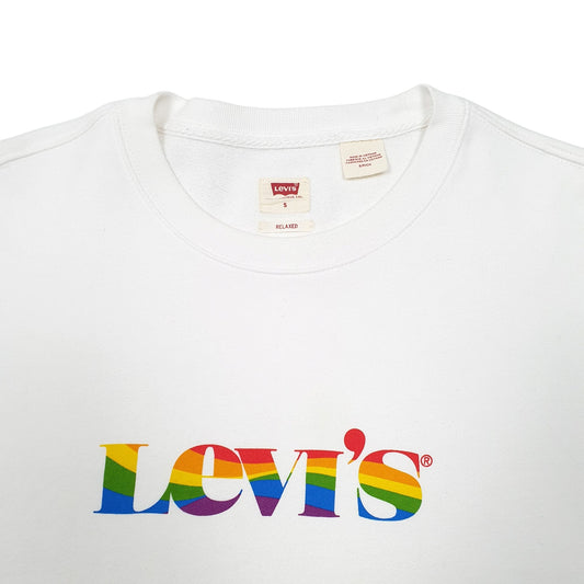 Mens White Levis Rainbow Spellout Relaxed Crewneck Jumper