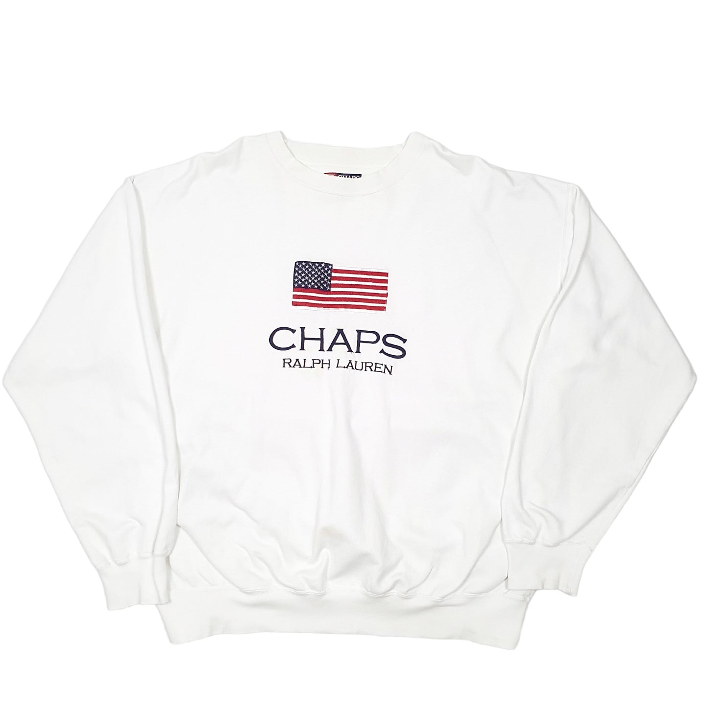 Mens White Chaps Ralph Lauren Sweatshirt Tall Crewneck Jumper