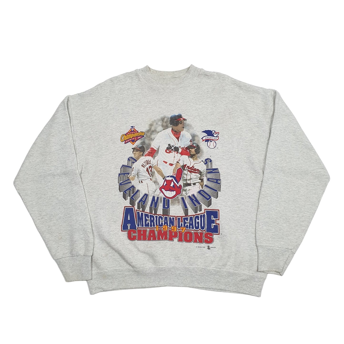 Fruit of The Loom Cleveland Indians baseball 90s Vintage Crewneck L Grey