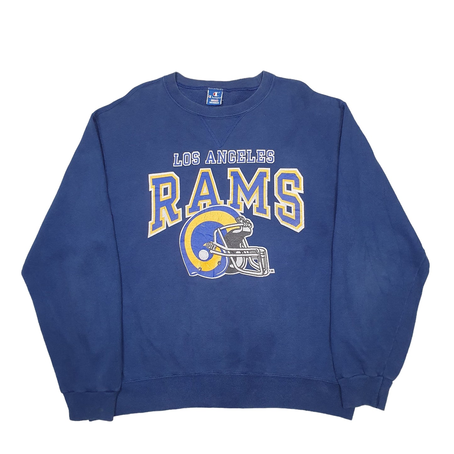 Mens Blue Champion Vintage 1980's USA Made Los Angeles Rams Football Crewneck Jumper