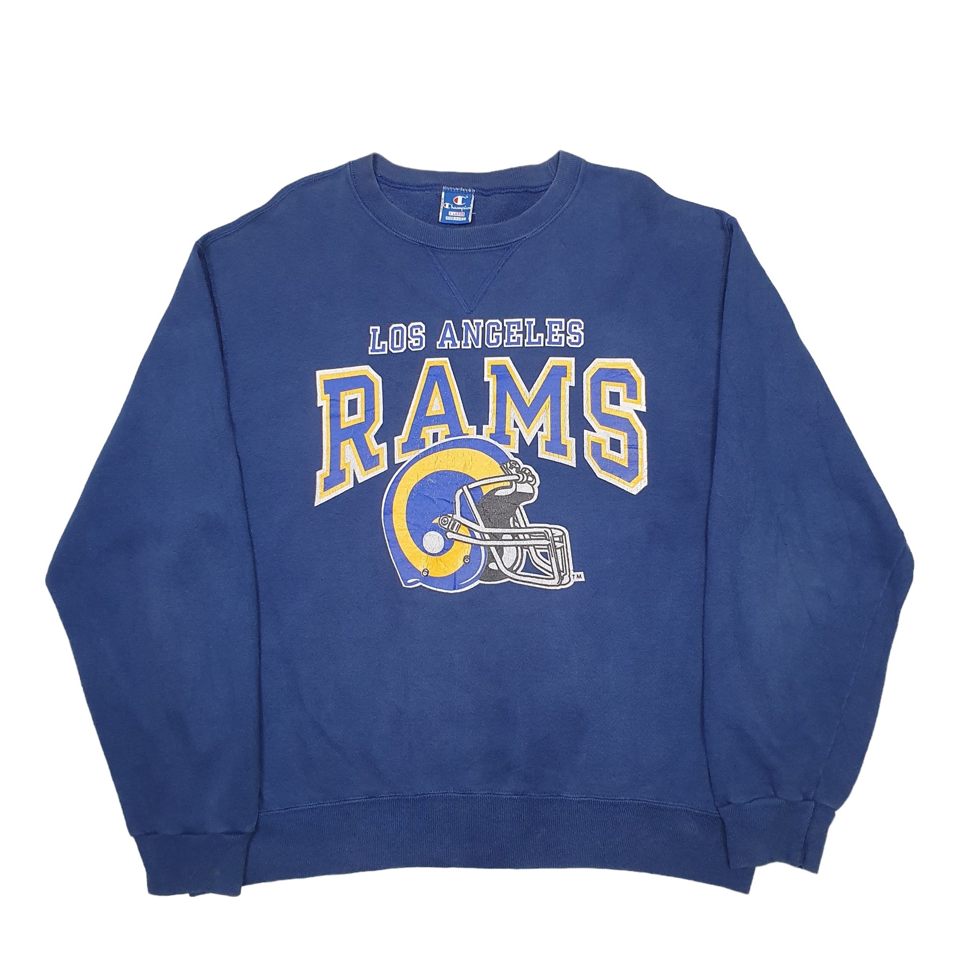 Mens Blue Champion Vintage 1980's USA Made Los Angeles Rams Football Crewneck Jumper