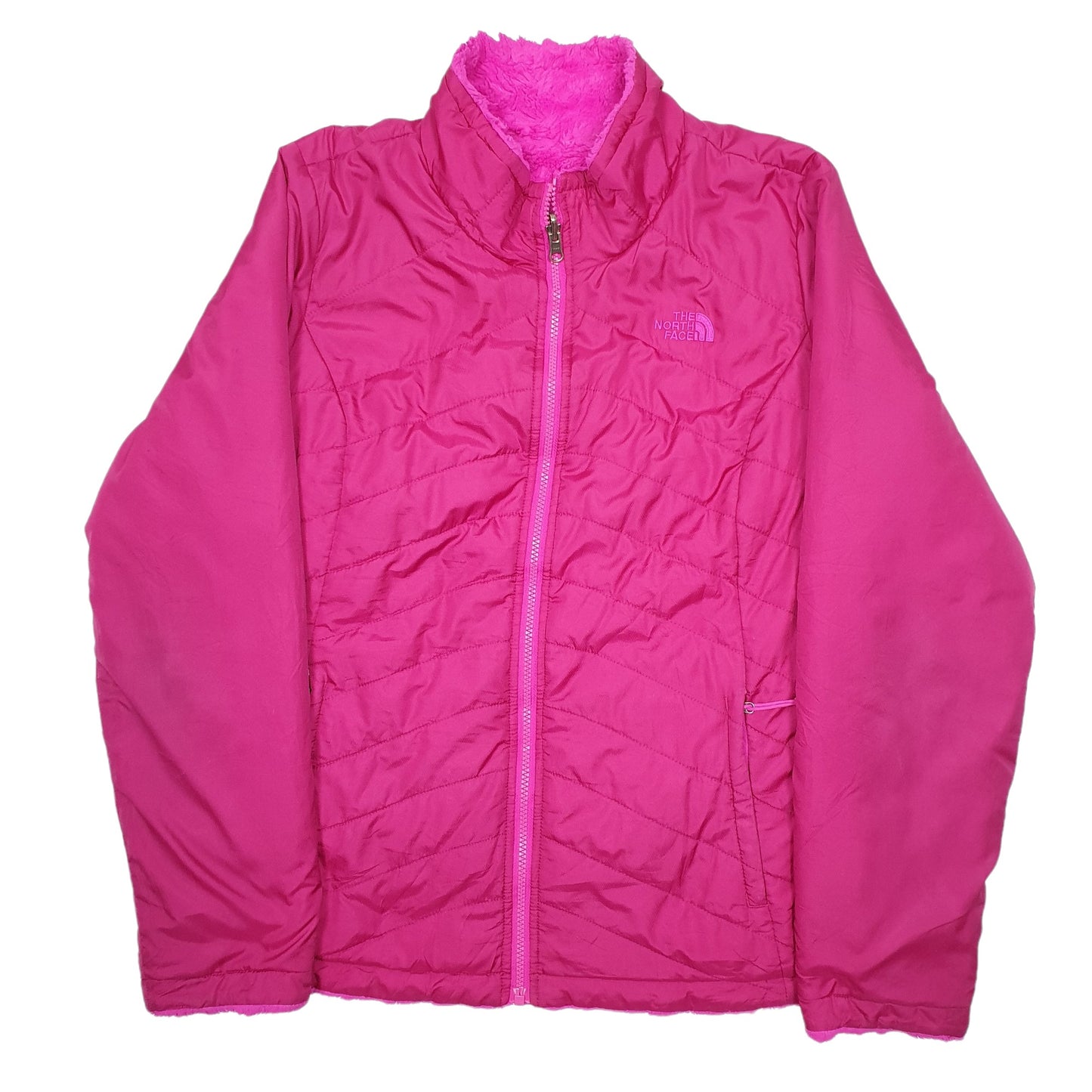 Womens Pink The North Face Puffer Padded Bomber Jacket Padded Coat