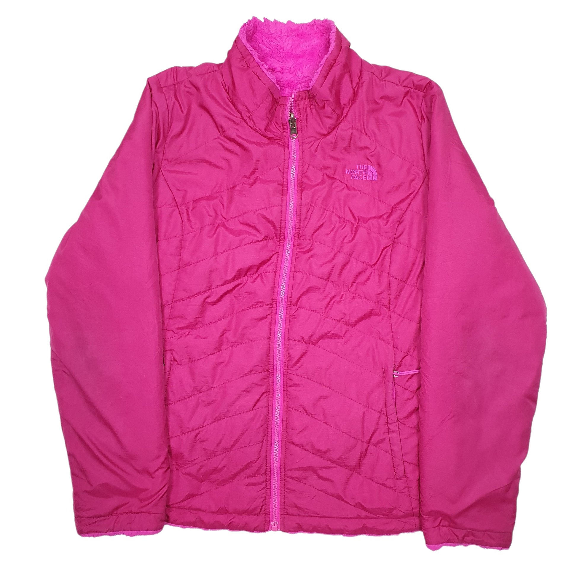 Womens Pink The North Face Puffer Padded Bomber Jacket Padded Coat