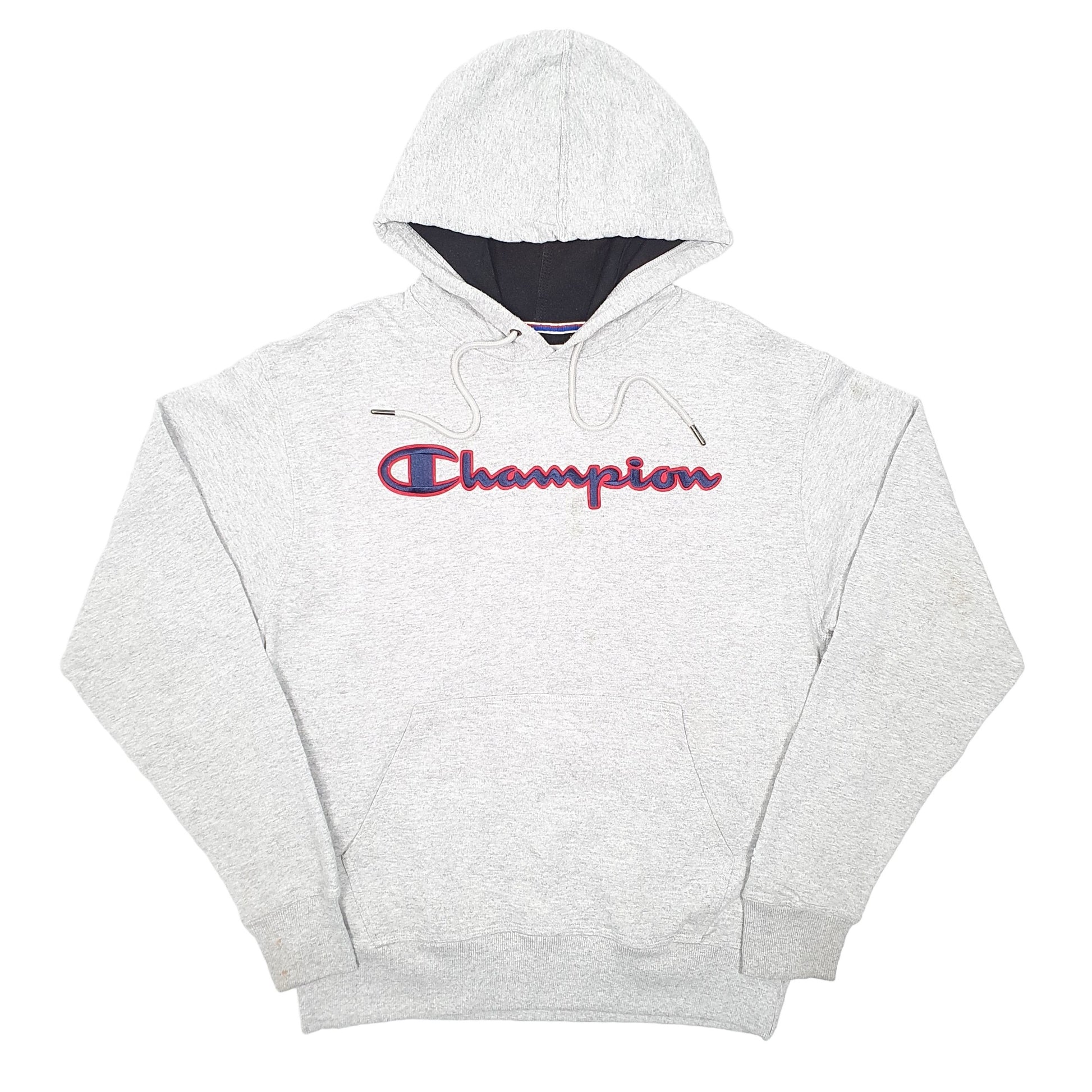 Mens Grey Champion Spellout Hoodie Jumper