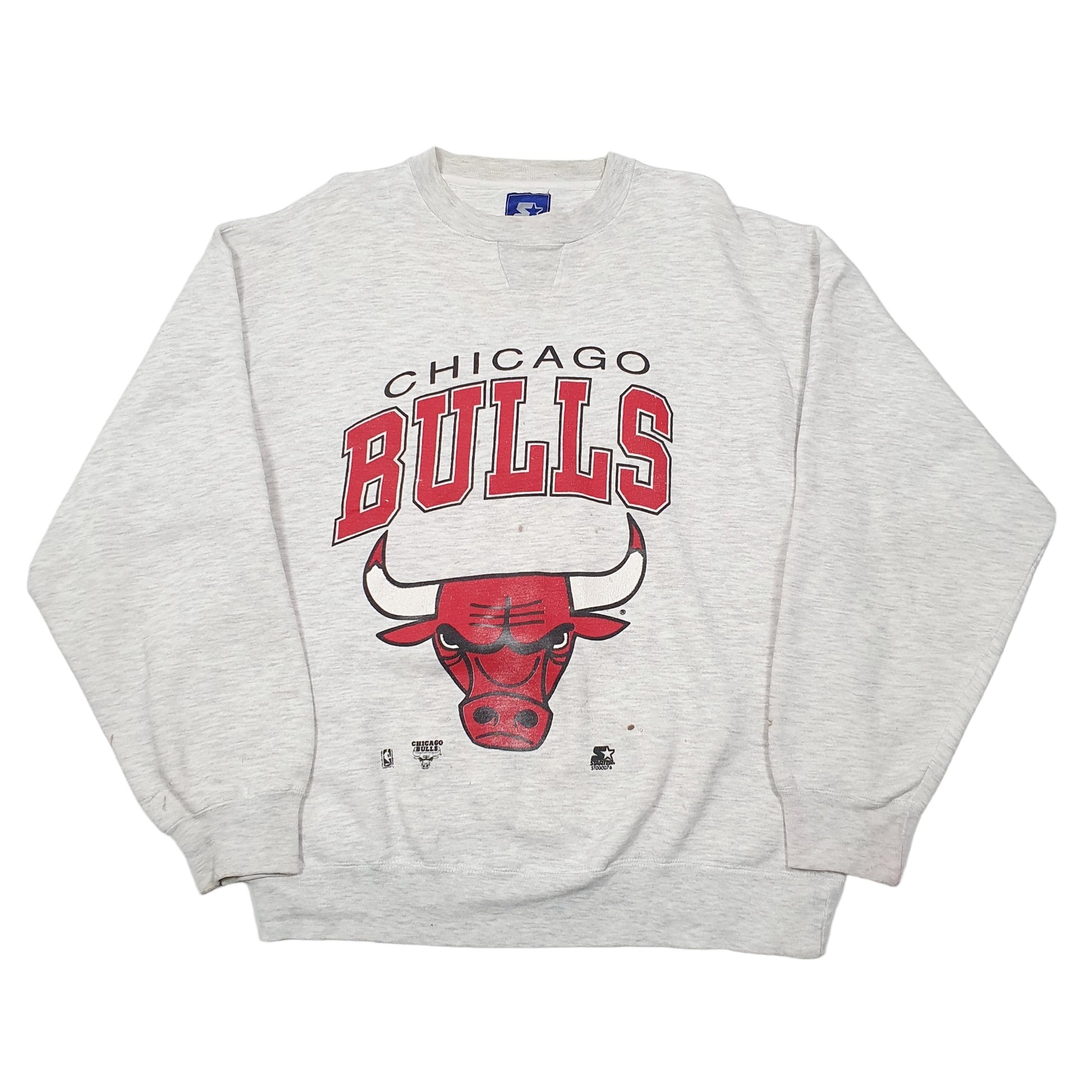 Mens Grey Starter Chicago Bulls Basketball Crewneck Jumper
