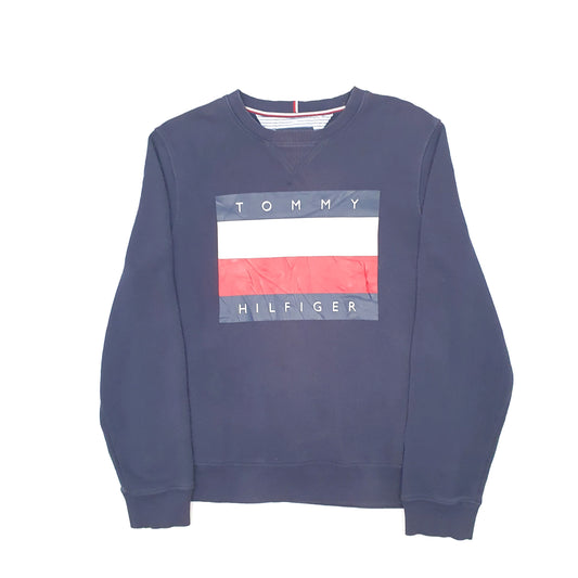 Mens Navy Tommy Hilfiger Spellout Crewneck Jumper