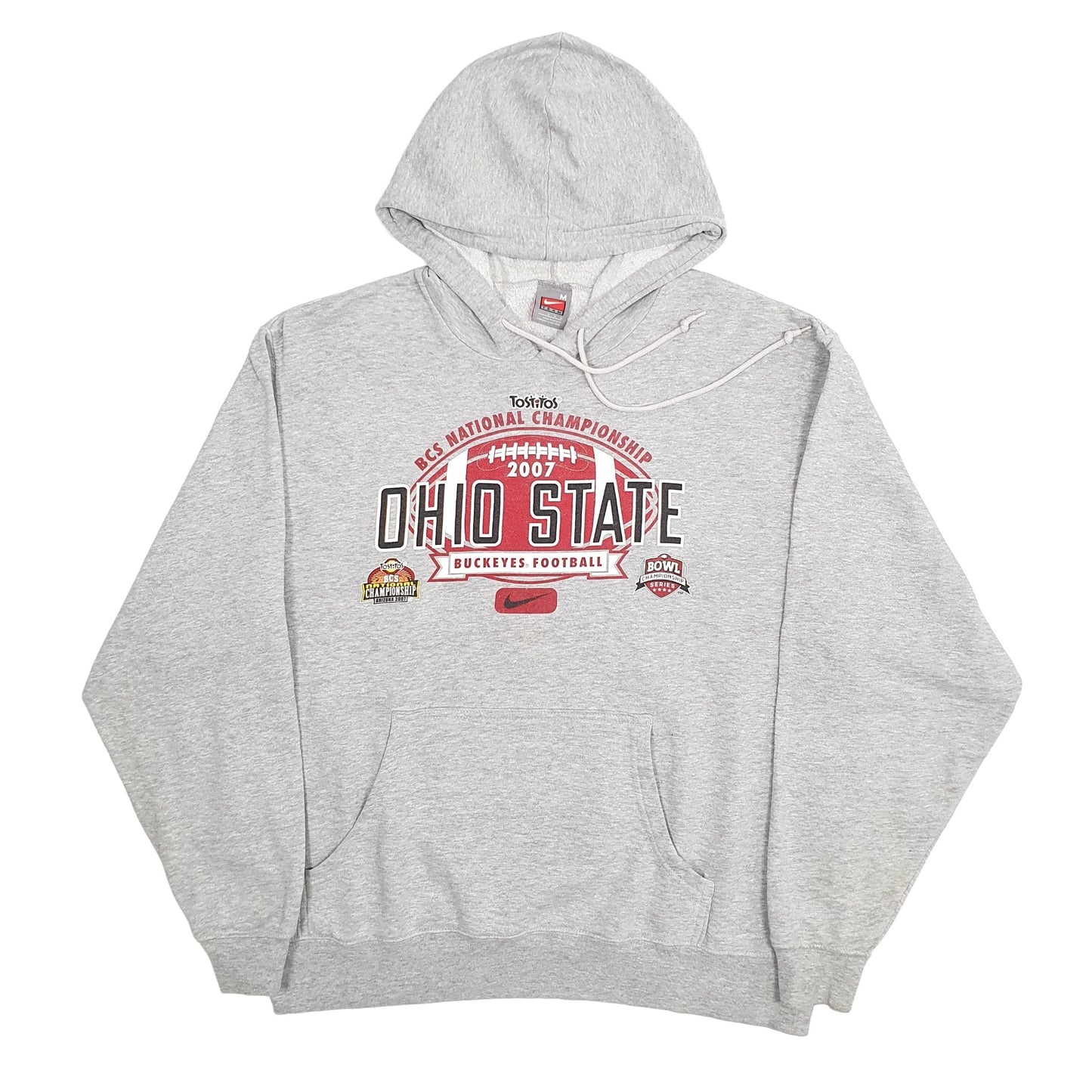 Mens Grey Nike Ohio State Football Spellout 2007 Hoodie Jumper