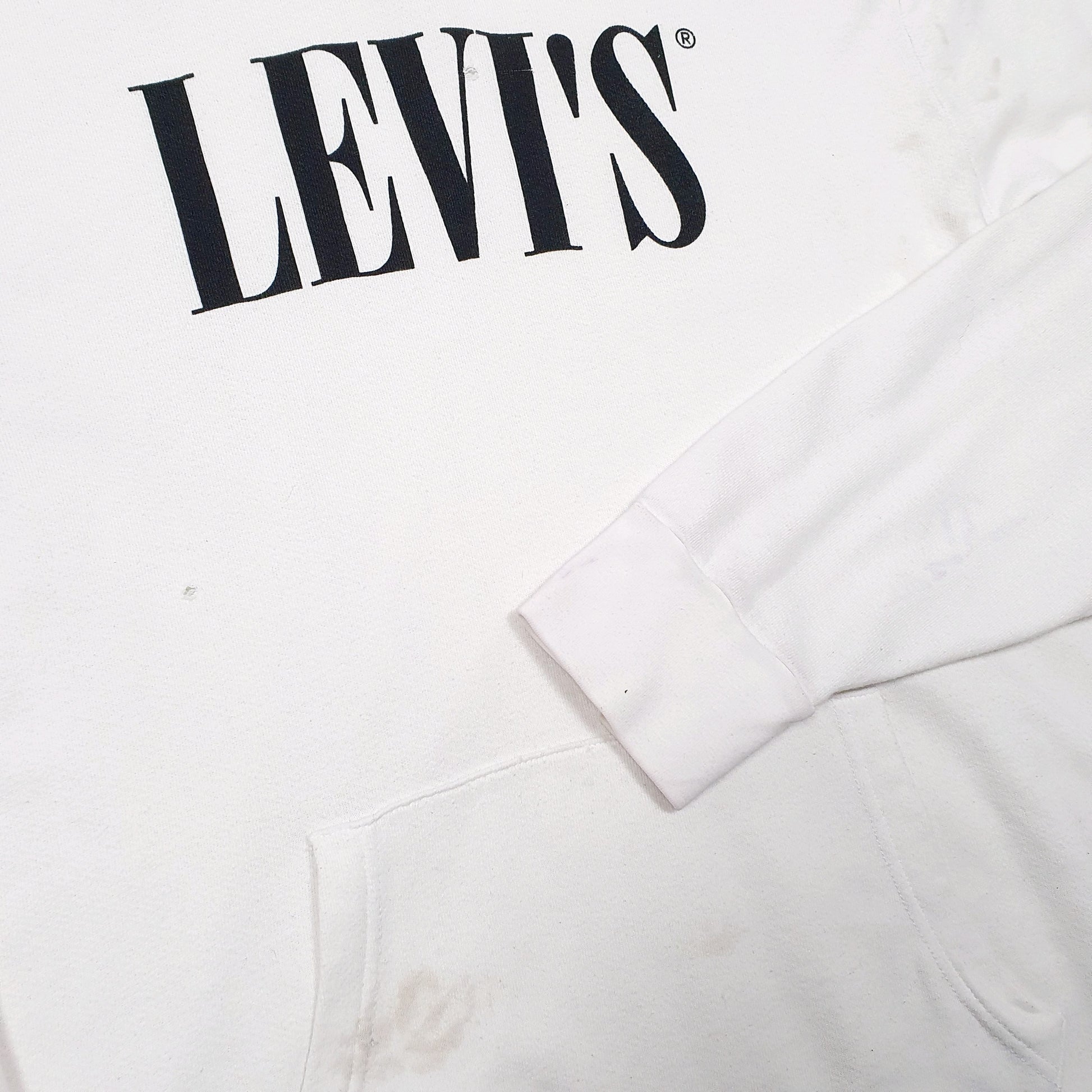 Mens White Levis Spellout Hoodie Jumper