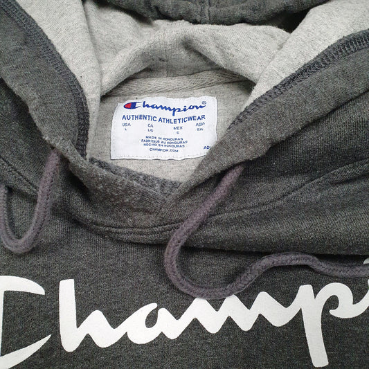 Mens Grey Champion Spellout Hoodie Jumper