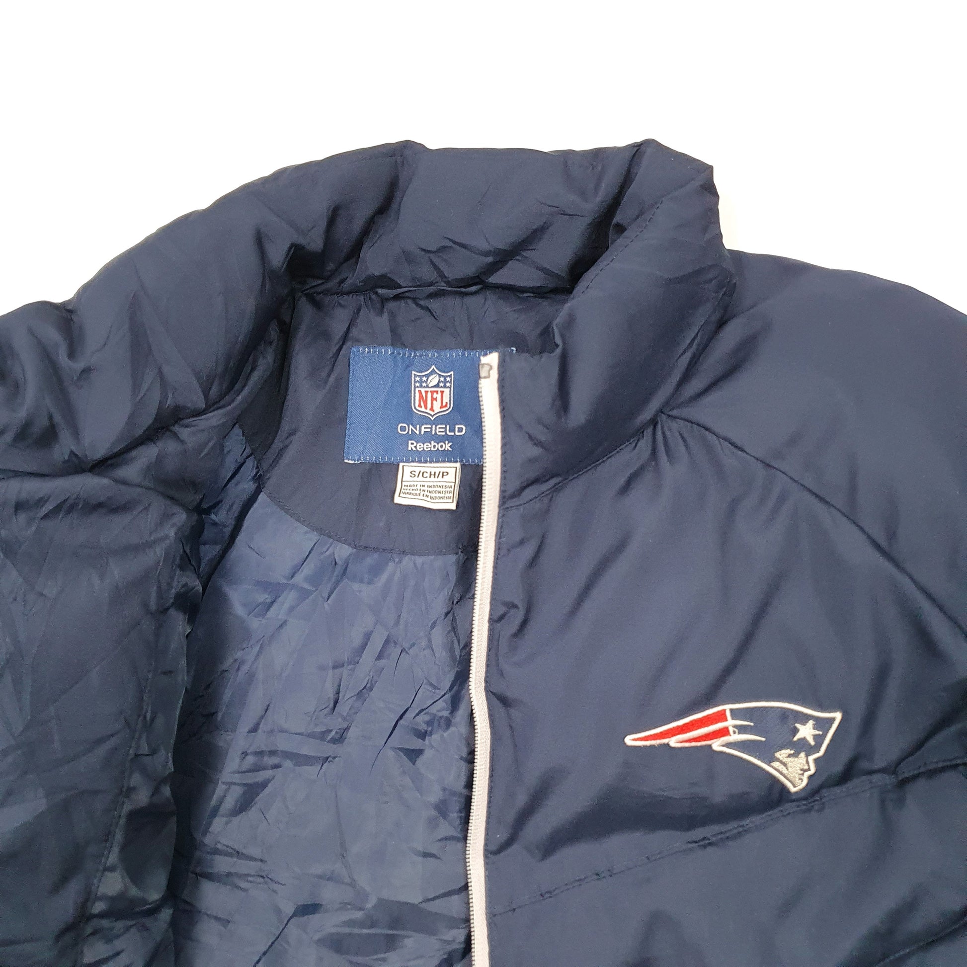 Mens Navy NFL New England Patriots Football Puffer Jacket Coat