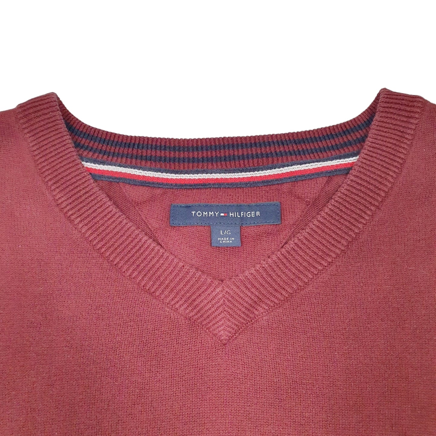 Mens Burgundy Tommy Hilfiger  V Neck Jumper