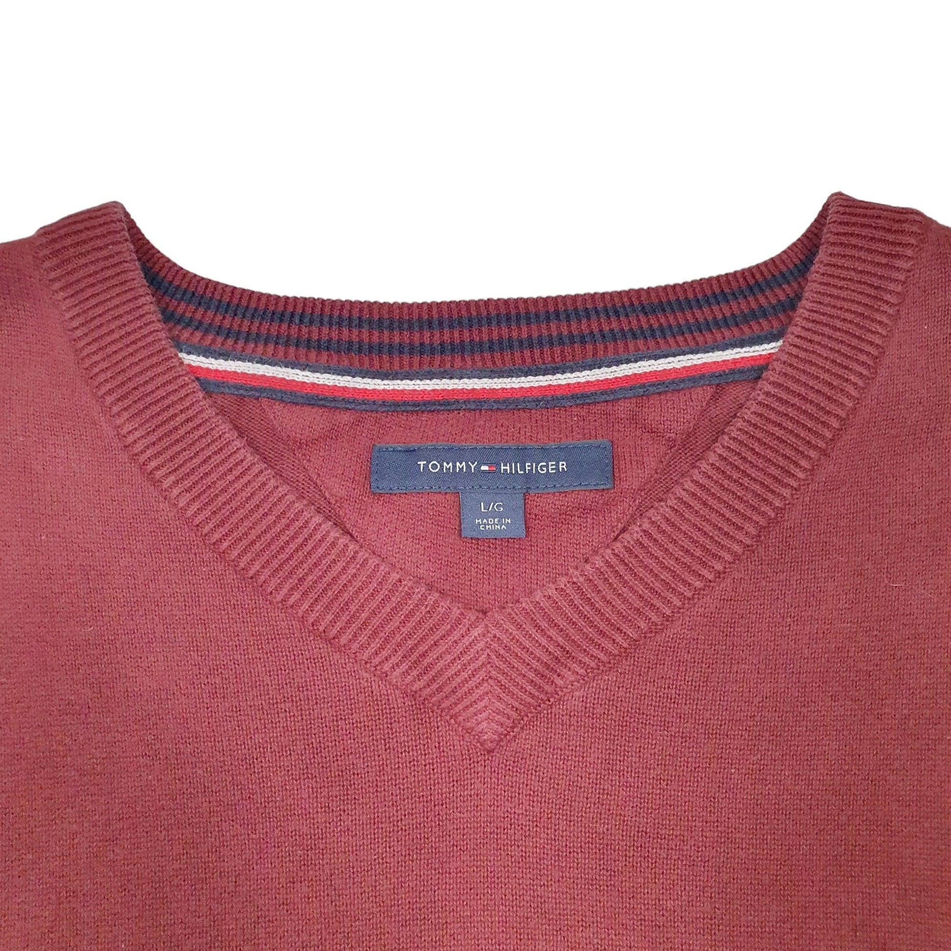 Mens Burgundy Tommy Hilfiger  V Neck Jumper
