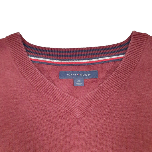 Mens Burgundy Tommy Hilfiger  V Neck Jumper