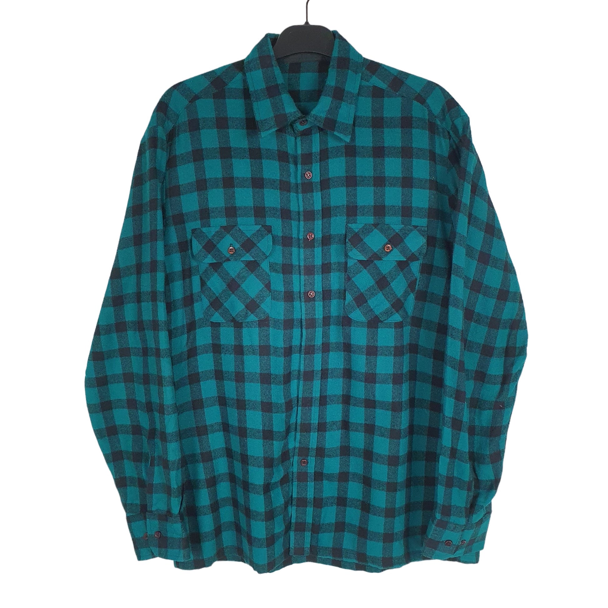 Long Sleeve Regular Fit Check Flannel Shirt Shacket Green