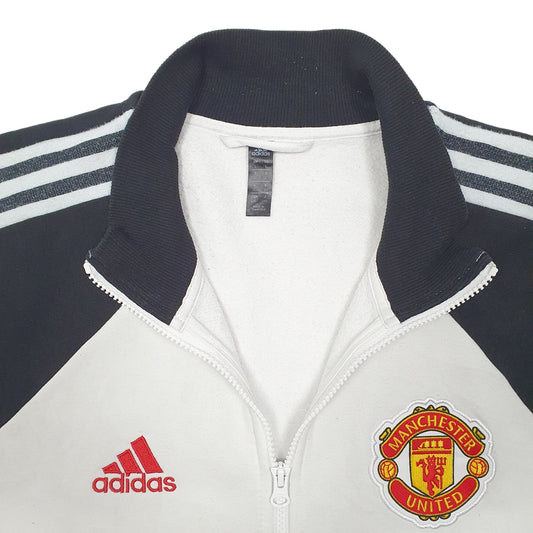 Mens White Adidas Manchester United Training Top Active Full Zip Jumper