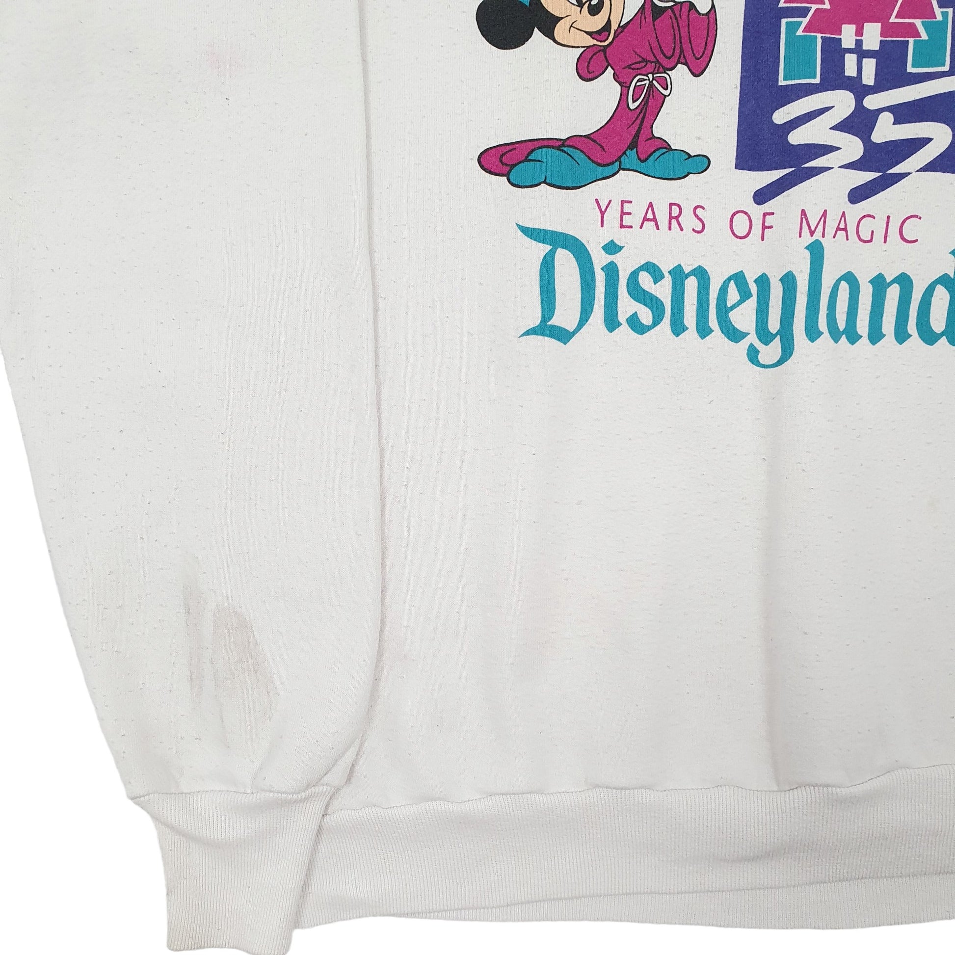 Mens White Disney Mickey Fantasia 1990 35th Anniversary Vintage Made in USA Crewneck Jumper