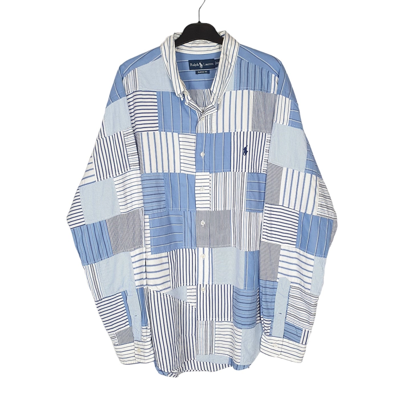 Polo Ralph Lauren Patchwork Long Sleeve Classic Fit Striped Shirt Blue