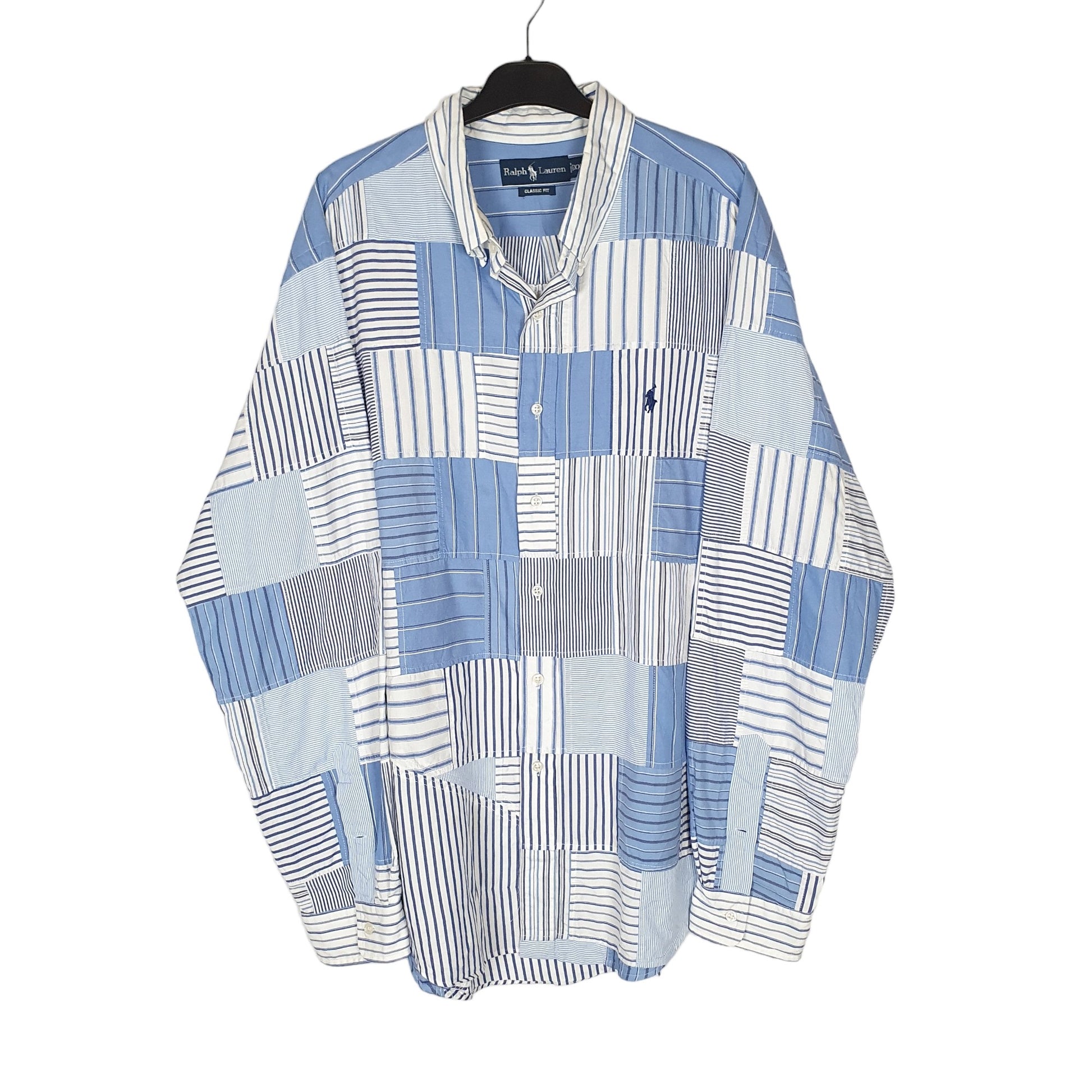 Polo Ralph Lauren Patchwork Long Sleeve Classic Fit Striped Shirt Blue