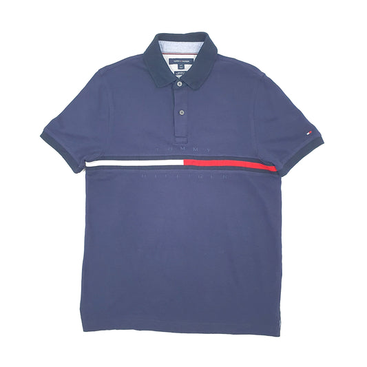 Mens Navy Tommy Hilfiger Spellout Short Sleeve Polo Shirt