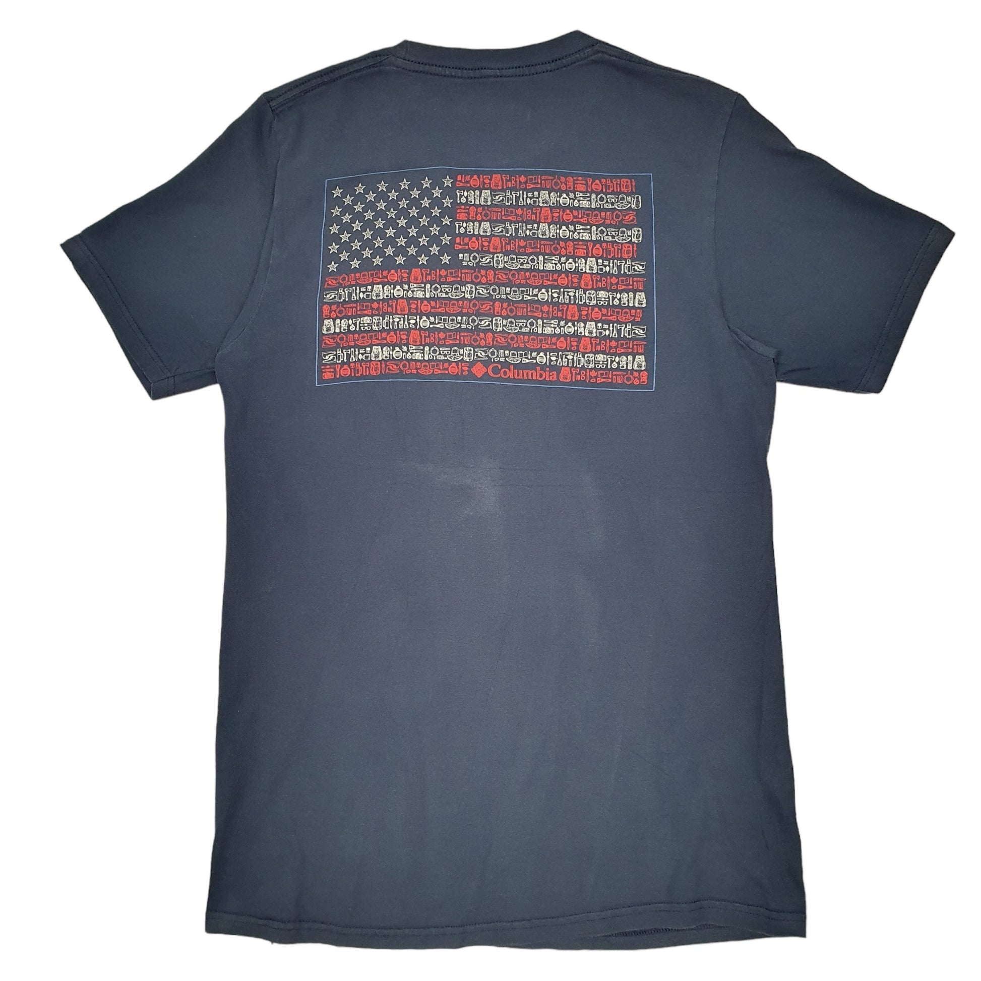 Mens Navy Columbia Sportswear USA Flag Outdoors Short Sleeve T Shirt