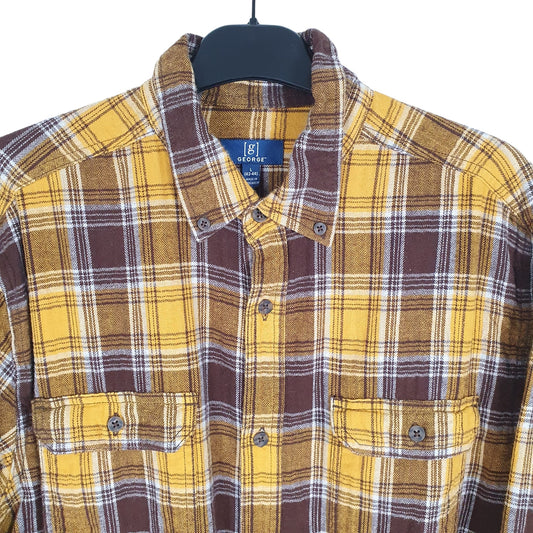 George Long Sleeve Regular Fit Check Flannel Shirt Shacket Yellow