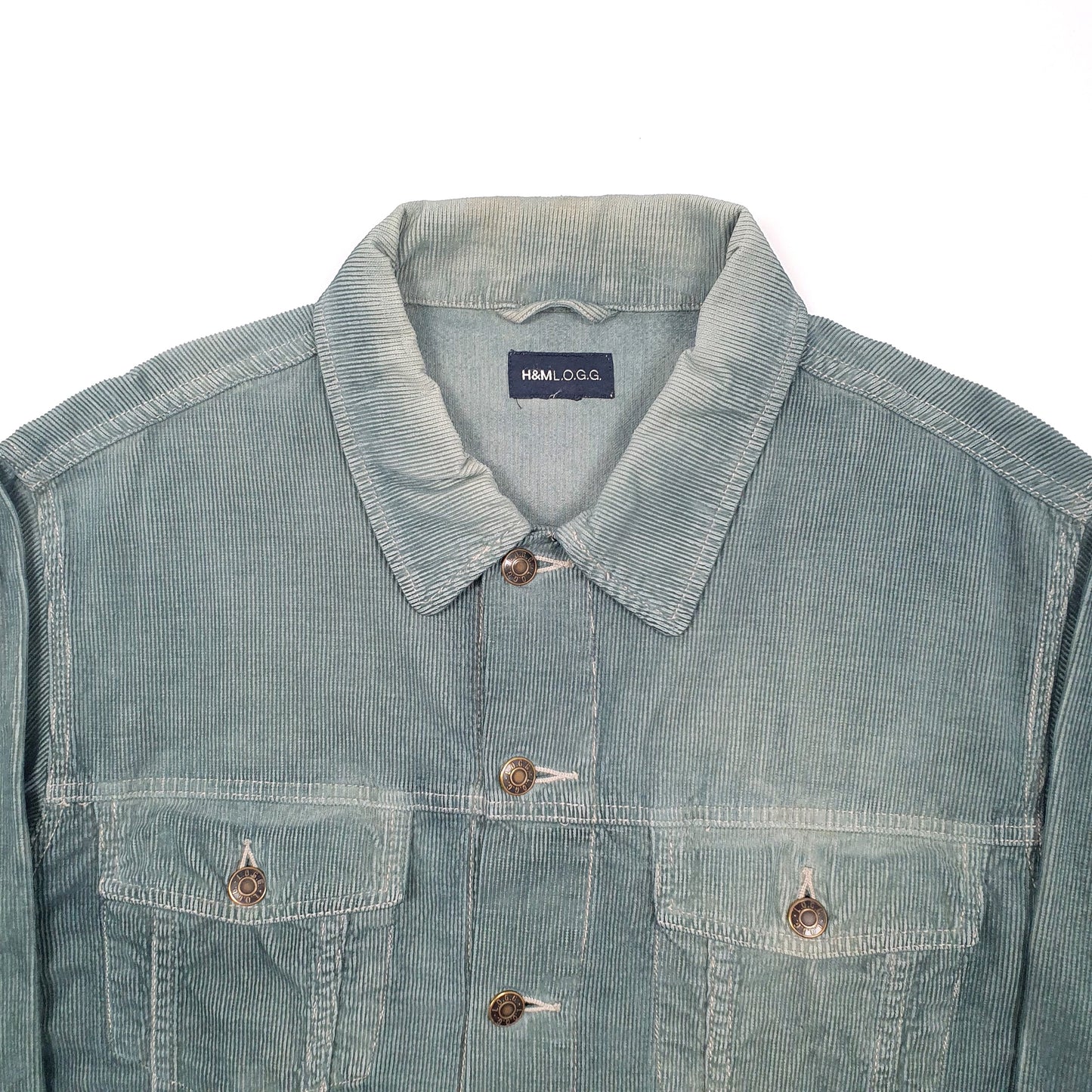 Mens Blue H&M Corduroy Cord Denim Jacket Coat