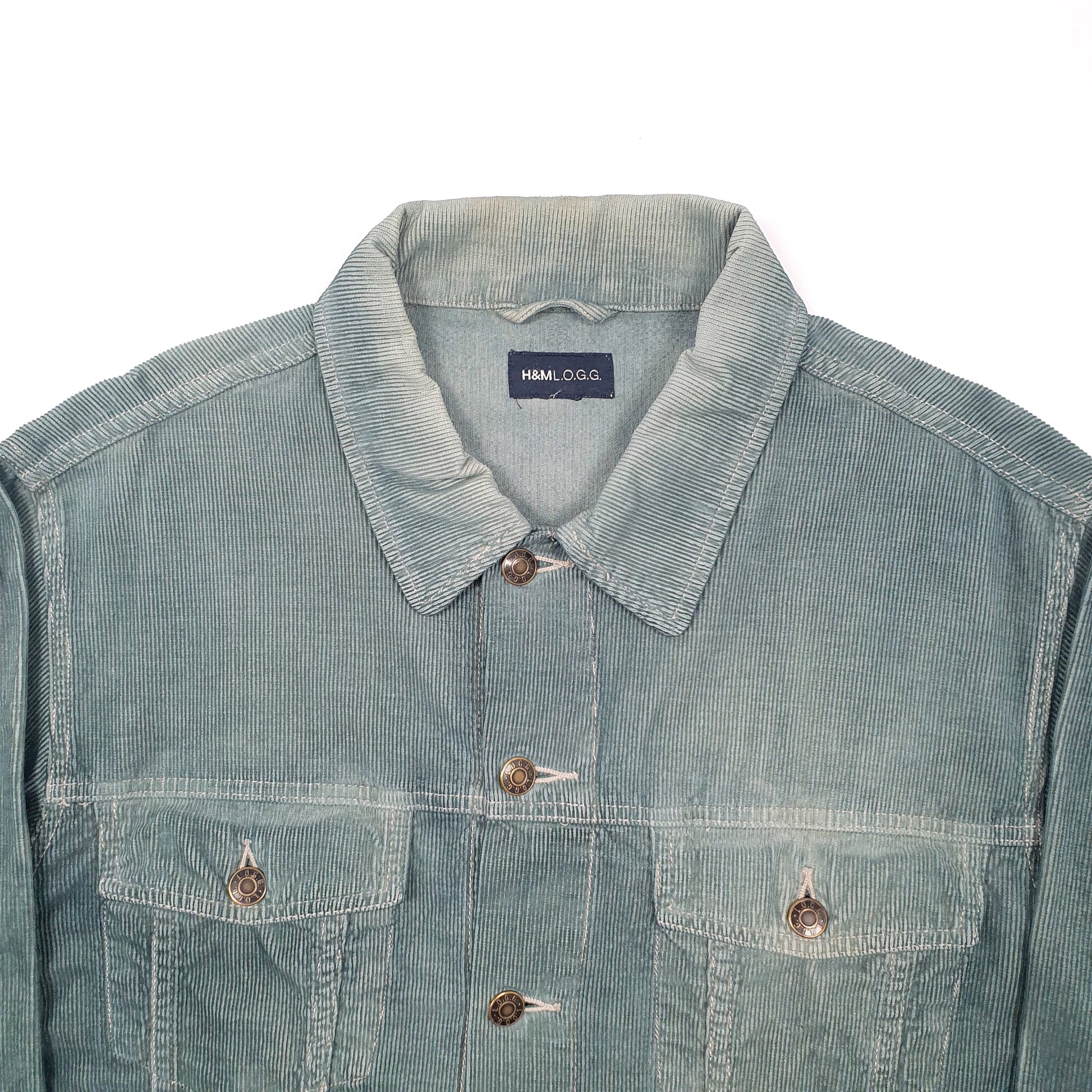 Mens Blue H&M Corduroy Cord Denim Jacket Coat