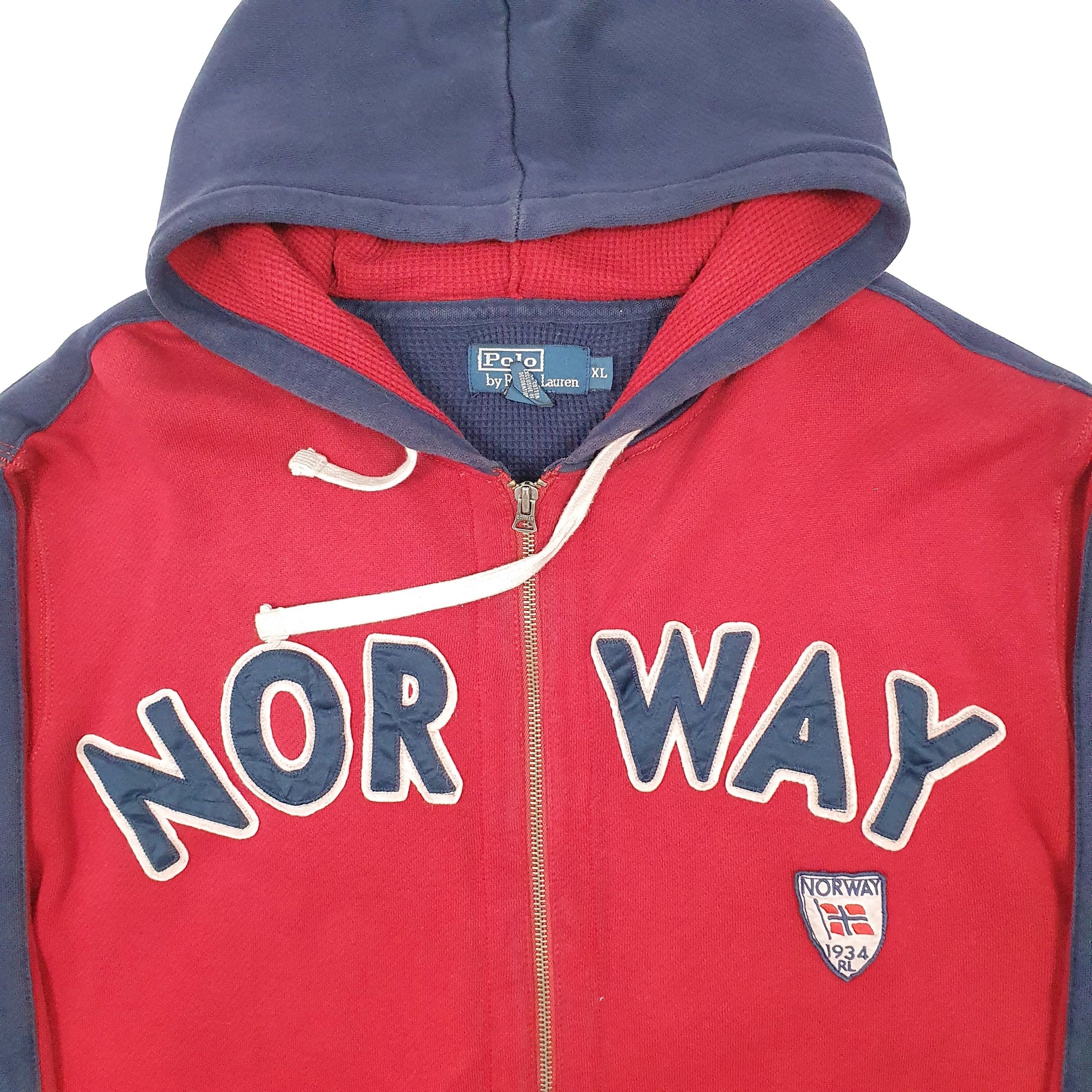 Mens Red Polo Ralph Lauren Norway 1934 Vintage Hoodie Jacket Full Zip Jumper