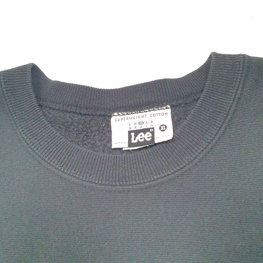 Mens Black Lee Reverse Weave Superweight Michigan Swimming Crewneck Jumper