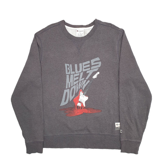 Mens Grey Champion Blues Meltdown Crewneck Jumper