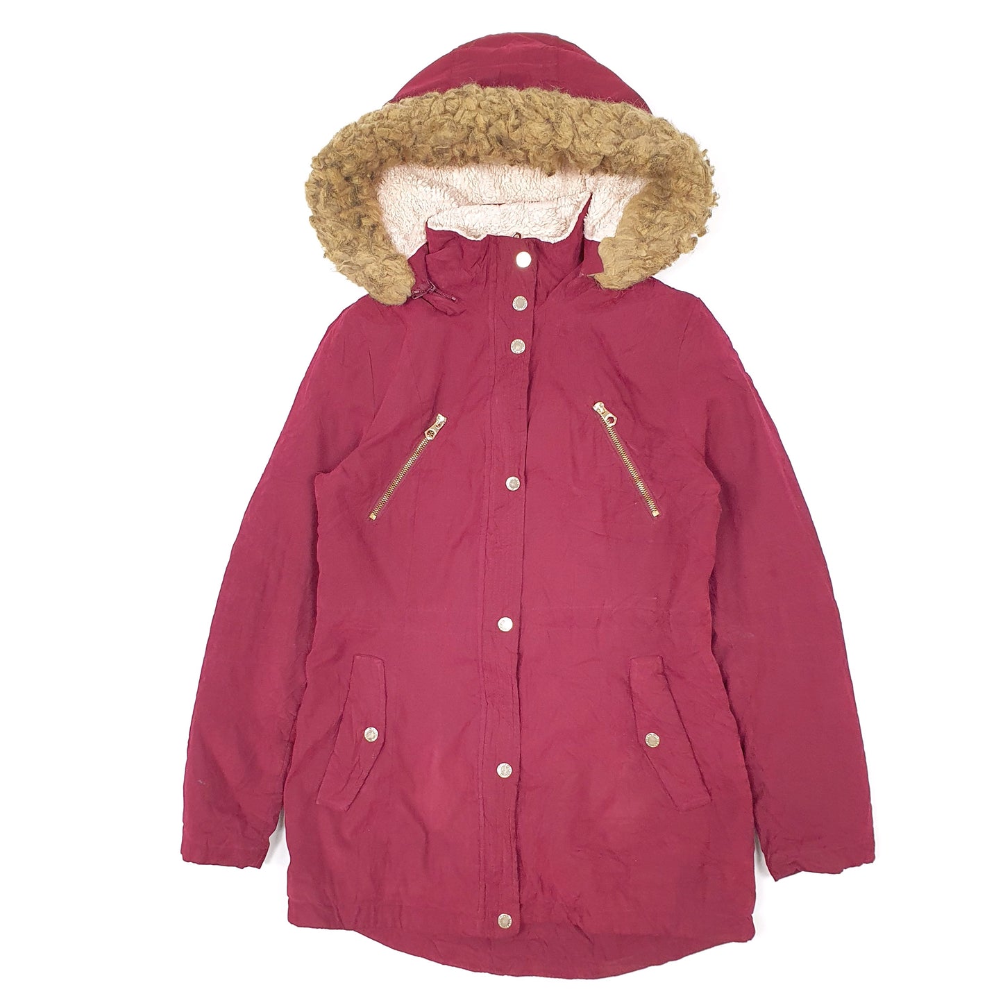 Womens Burgundy Nautica Sherpa Lined Longline Hooded Parka  Coat